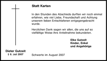 Traueranzeige von Horst Dieter Gutzeit von Tageszeitung