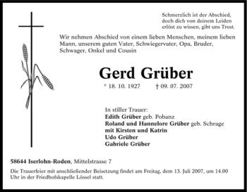 Traueranzeige von Gerd Grüber von Tageszeitung