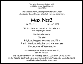 Traueranzeige von Max Noß von Tageszeitung