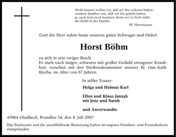 Traueranzeige von Horst Böhm von Tageszeitung