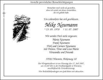 Traueranzeige von Mike Neumann von Tageszeitung