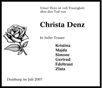 Traueranzeige von Christa Denz von Tageszeitung