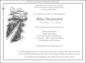Traueranzeige von Mike Neumann von Tageszeitung