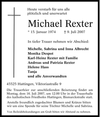 Traueranzeige von Michael Rexter von Tageszeitung