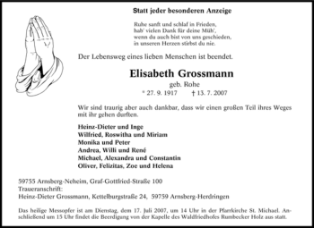 Traueranzeige von Elisabeth Grossmann von Tageszeitung