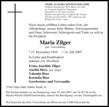 Traueranzeige von Maria Zilger von Tageszeitung