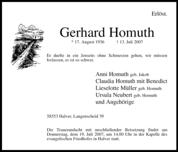 Traueranzeige von Gerhard Homuth von Tageszeitung