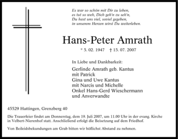 Traueranzeige von Hans-Peter Amrath von Tageszeitung