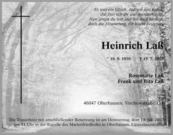 Traueranzeige von Heinrich Laß von Tageszeitung