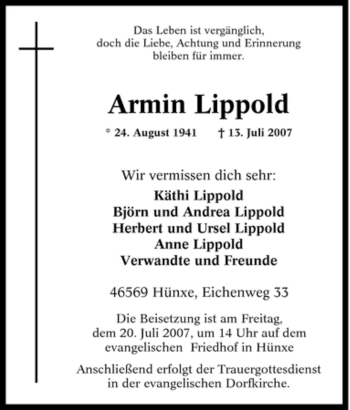 Traueranzeige von Armin Lippold von Tageszeitung