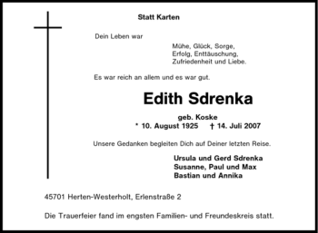 Traueranzeige von Edith Sdrenka von Tageszeitung