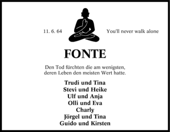 Traueranzeige von FONTE Trudi und Tina Stevi und Hei ke FONTE von Tageszeitung