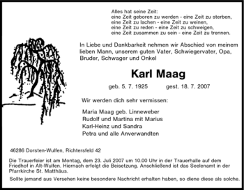 Traueranzeige von Karl Maag von Tageszeitung
