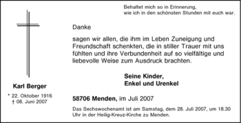 Traueranzeige von Karl Berger von Tageszeitung