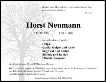 Traueranzeige von Horst Neumann von Tageszeitung
