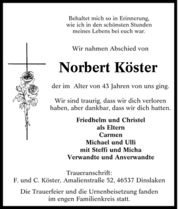 Traueranzeige von Norbert Köster von Tageszeitung