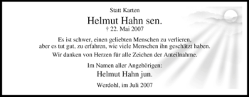 Traueranzeige von Helmut Hahn von Tageszeitung