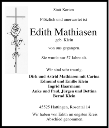 Traueranzeige von Edith Mathiasen von Tageszeitung