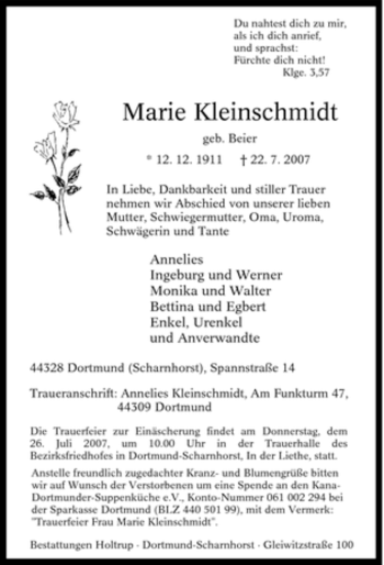 Traueranzeige von Marie Kleinschmidt von Tageszeitung