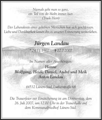 Traueranzeige von Jürgen Landau von Tageszeitung