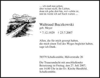 Traueranzeige von Waltraud Buczkowski von Tageszeitung