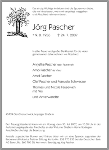 Traueranzeige von Jörg Pascher von Tageszeitung