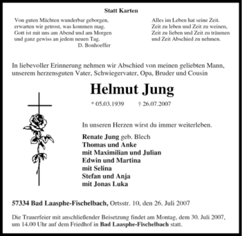 Traueranzeige von Helmut Jung von Tageszeitung