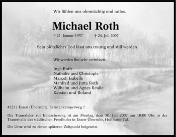 Traueranzeige von Michael Roth von Tageszeitung