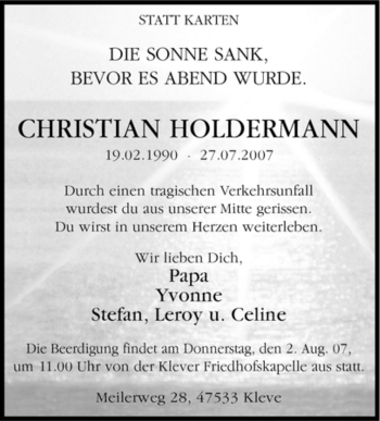 Traueranzeige von Christian Holdermann von Tageszeitung