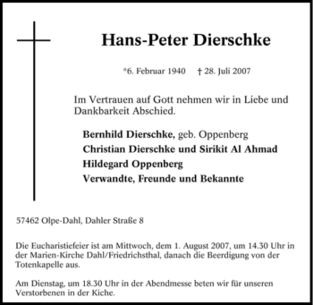 Traueranzeige von Hans-Peter Dierschke von Tageszeitung