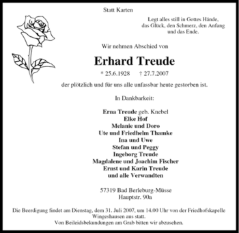 Traueranzeige von Erhard Treude von Tageszeitung