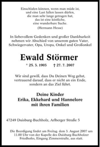 Traueranzeige von Ewald Störmer von Tageszeitung