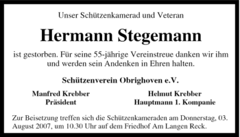 Traueranzeige von Hermann Stegemann von Tageszeitung