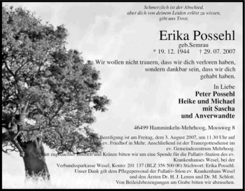 Traueranzeige von Erika Possehl von Tageszeitung