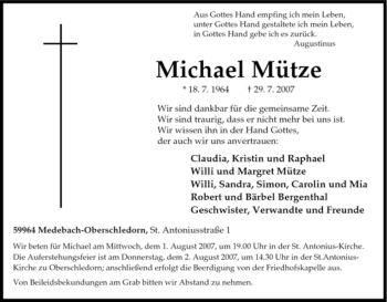 Traueranzeige von Michael Mütze von Tageszeitung