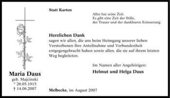 Traueranzeige von Maria Daus von Tageszeitung