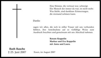 Traueranzeige von Ruth Rasche von Tageszeitung
