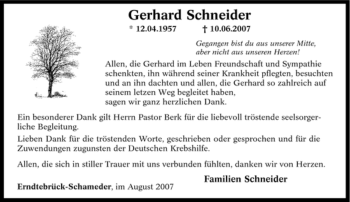 Traueranzeige von Gerhard Schneider von Tageszeitung