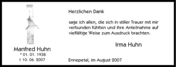 Traueranzeige von Manfred Huhn von Tageszeitung