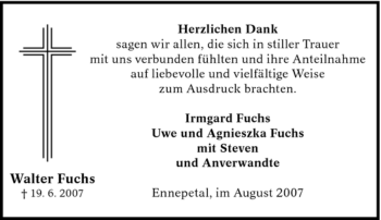 Traueranzeige von Walter Fuchs von Tageszeitung