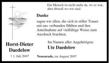 Traueranzeige von Horst-Dieter Daedelow von Tageszeitung