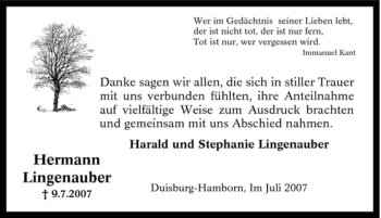 Traueranzeige von Hermann Lingenauber von Tageszeitung