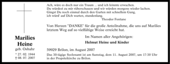 Traueranzeige von Marilies Heine von Tageszeitung