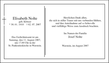 Traueranzeige von Elisabeth Nolte von Tageszeitung