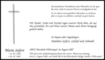 Traueranzeige von Maria Seifert von Tageszeitung