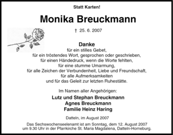 Traueranzeige von Monika Breuckmann von Tageszeitung