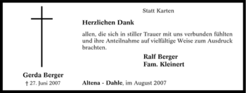 Traueranzeige von Gerda Berger von Tageszeitung