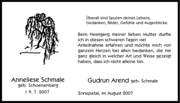 Traueranzeige von Anneliese Schmale von Tageszeitung