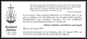 Traueranzeige von Reinhard Jülicher von Tageszeitung