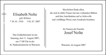 Traueranzeige von Elisabeth Nolte von Tageszeitung